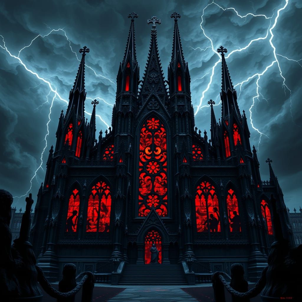 Gothic Cathedral in Dark, Biomechanical Style
