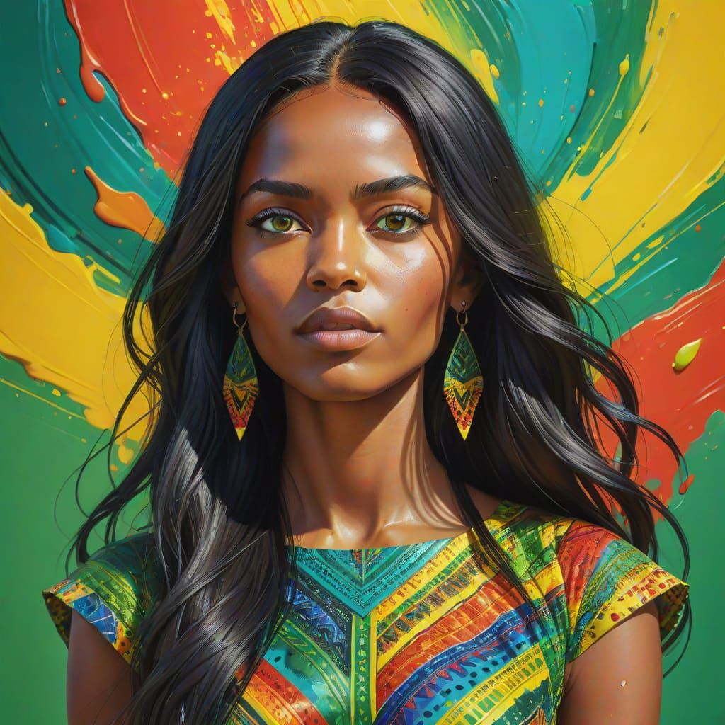 Surreal Portrait of an African Woman in a Vibrant Dress