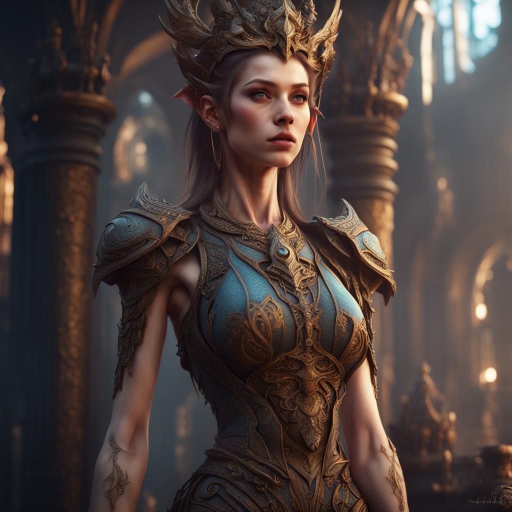 Elegant Girl with Makeup in Detailed Digital Painting