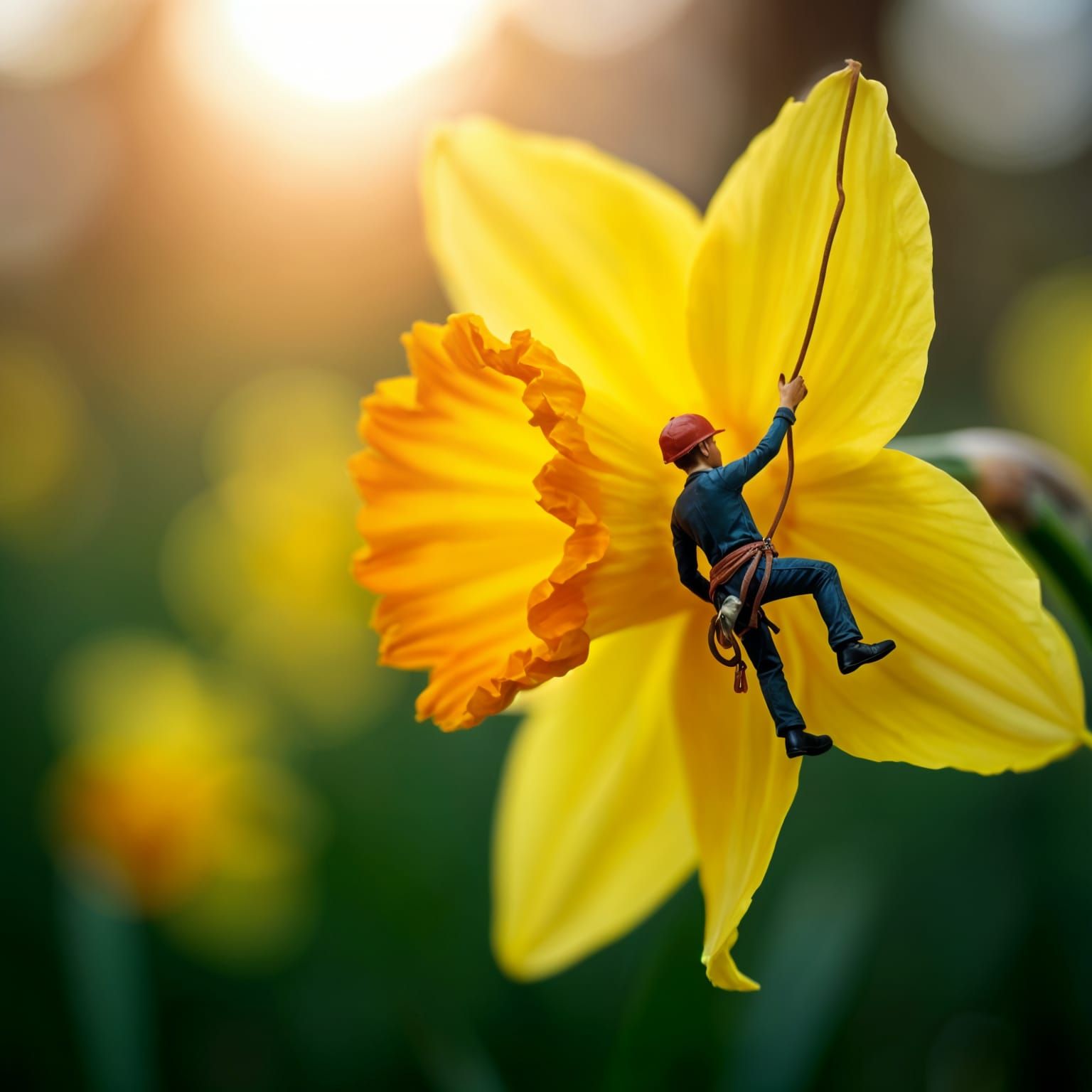 Macro Daffodil Flower Climb: Miniature Adventure