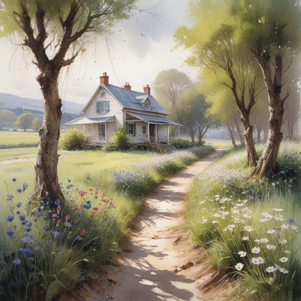 Spring Fair Scene in Watercolour Style