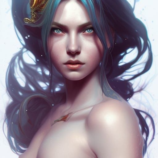 Detailed Evil Mermaid Portrait in Splash Art Style