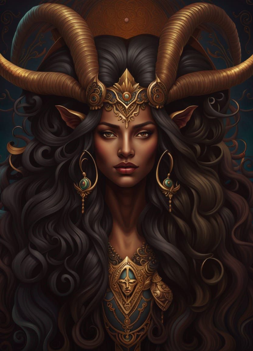 Goat Goddess Capricorn in Macabre Style