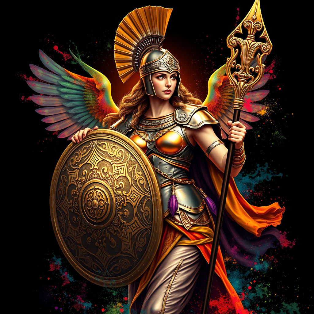 Athena, Greek Goddess of War, in Action Pose
