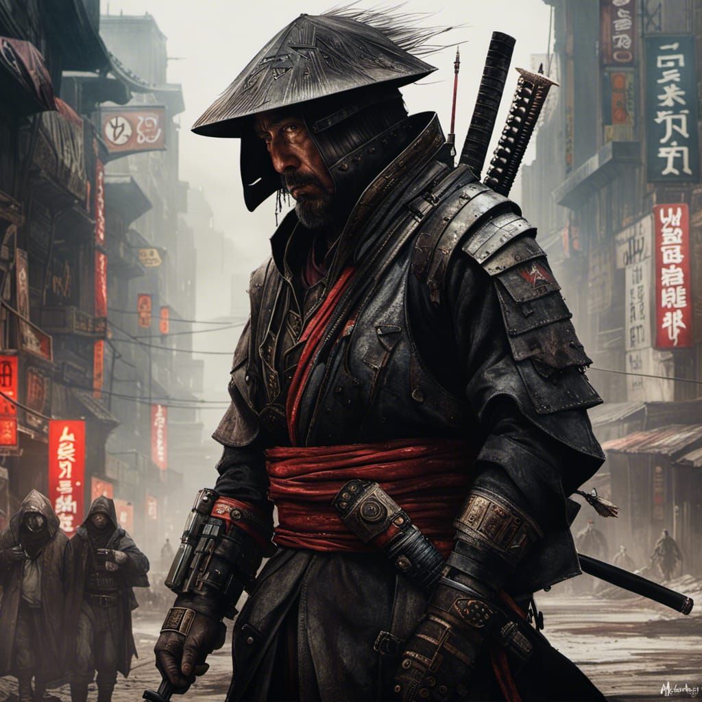 Post-Apocalyptic Samurai in Gothic Cityscape