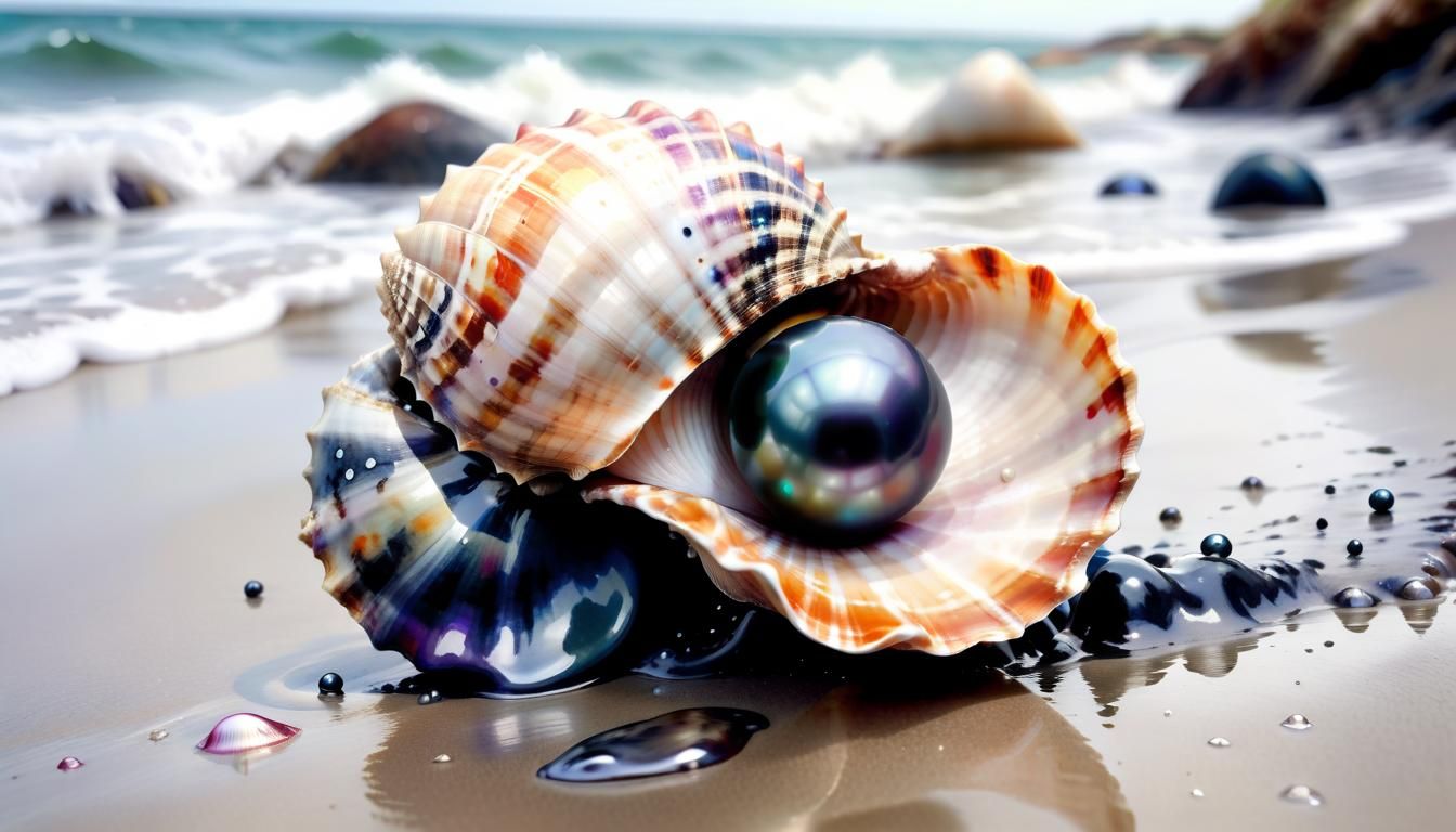 Seashell and Pearl in Watercolor