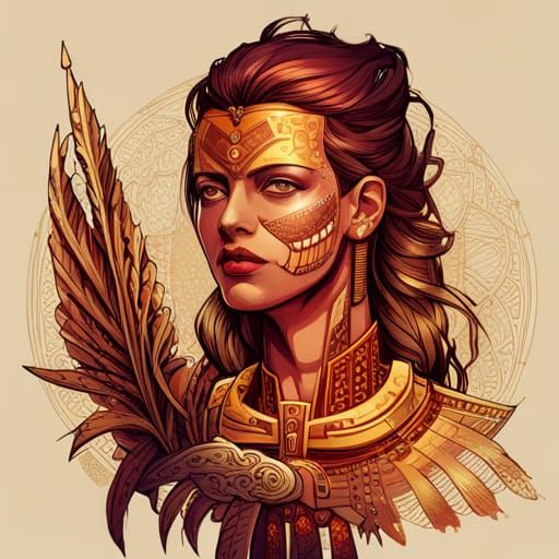 Cyberpunk Aztec Warrior Digital Painting