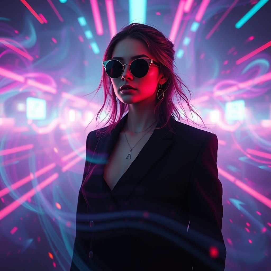 Lady in Neon Flux, Futuristic Digital Art