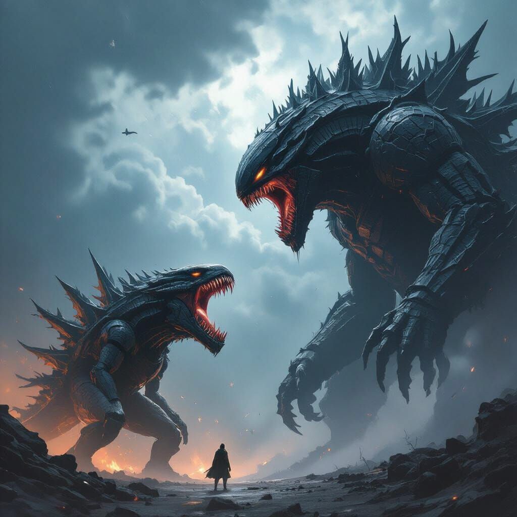 Epic Dark Fantasy Jaeger Witch Battles Colossal Kaiju