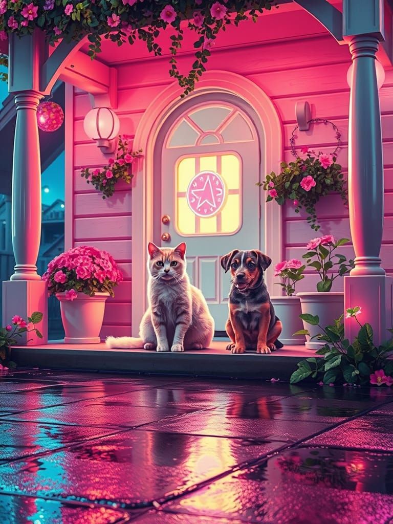 Pastel-Colored Friends in a Retro Futuristic Cottage