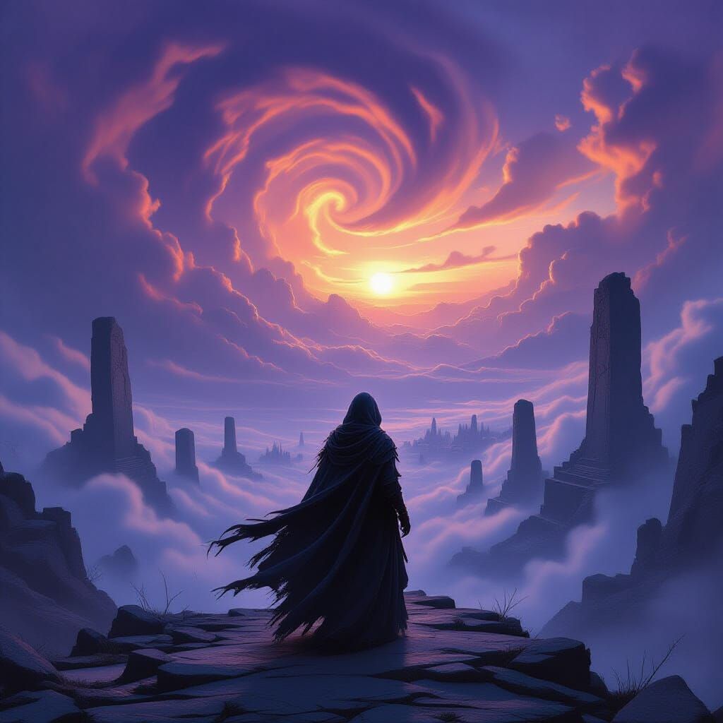 Sorceress on Plateau Overlooking Ruined City