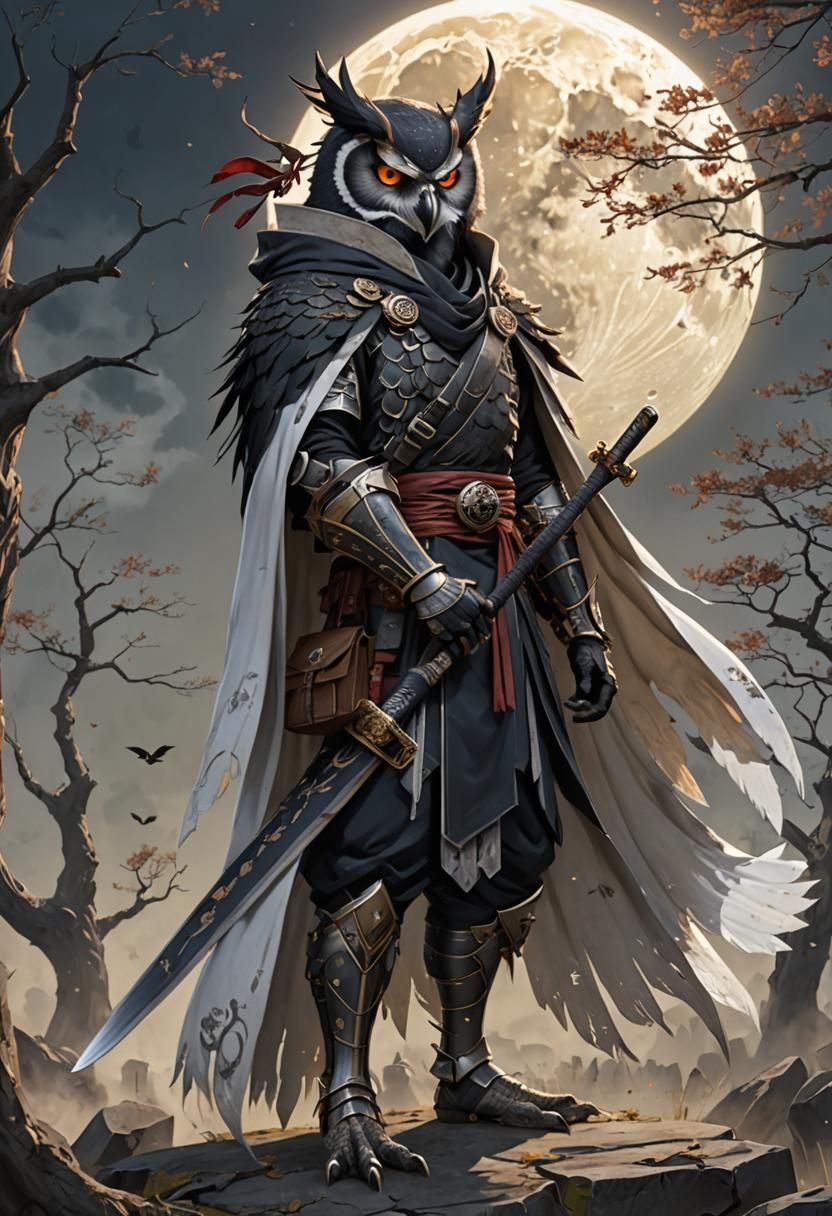 Owl Ninja Anti-Hero in Anime Style on Battlefield