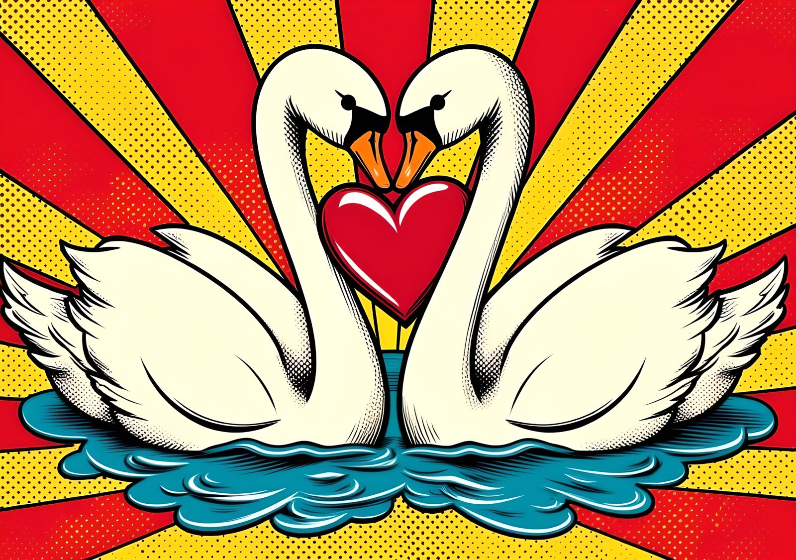 1950s Comic Style Swans Form Heart