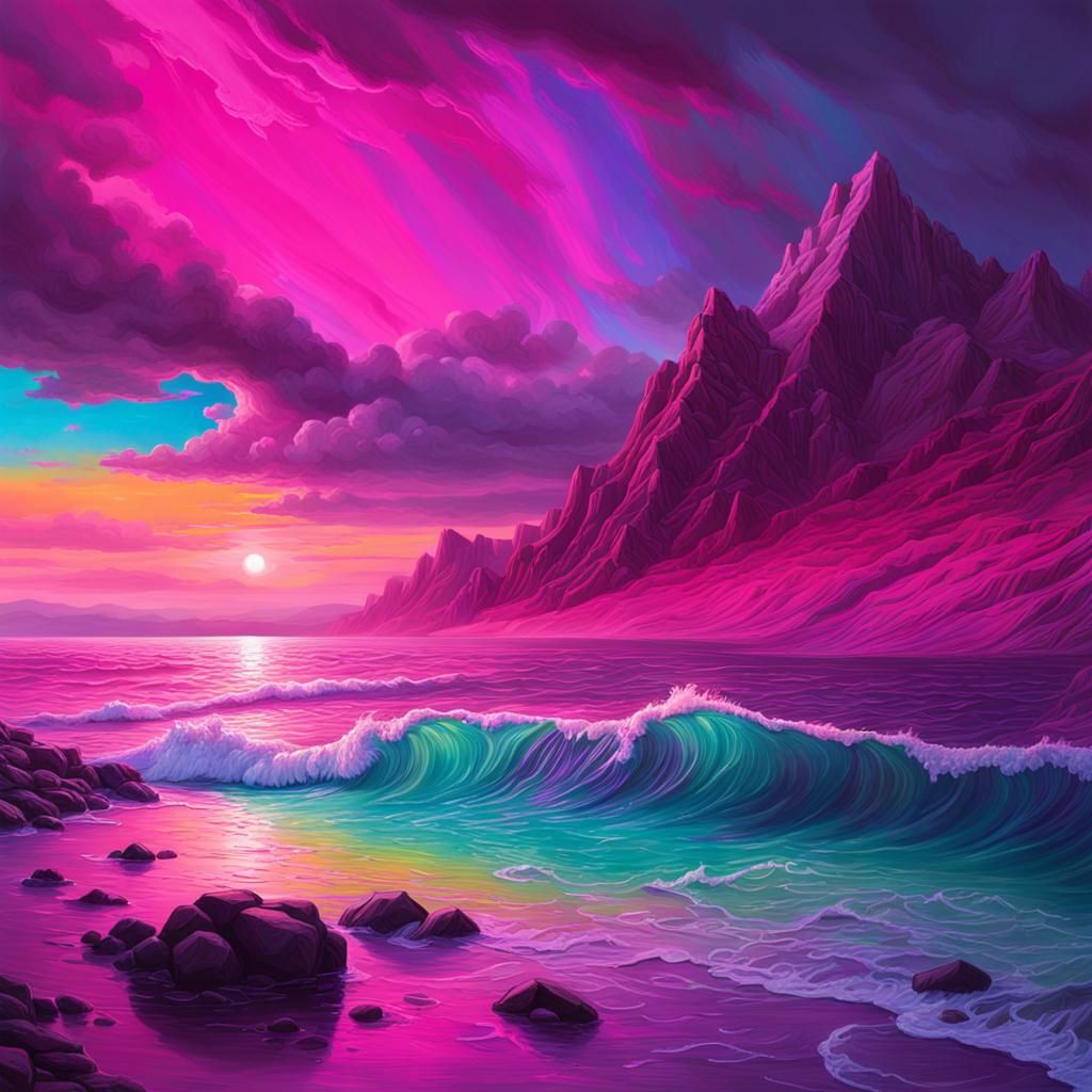 Magenta Beach Sunset with Rainbow Colors