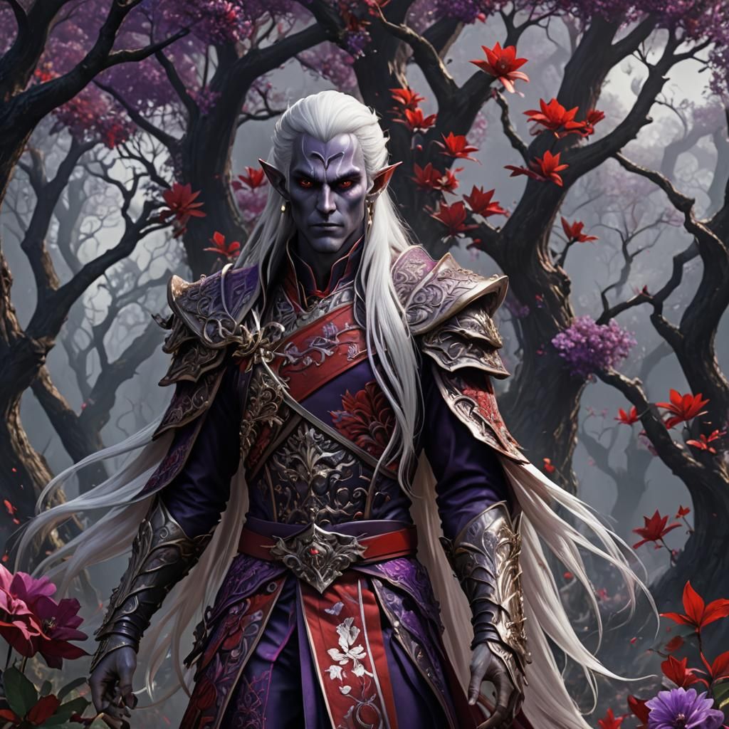 Dark Elf Prince in Red Floral Suit