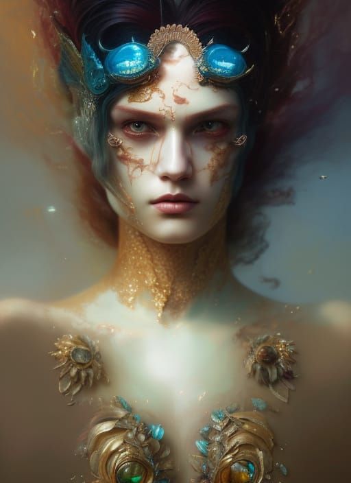 Detailed Portrait of Woman on Beach in Surreal Style