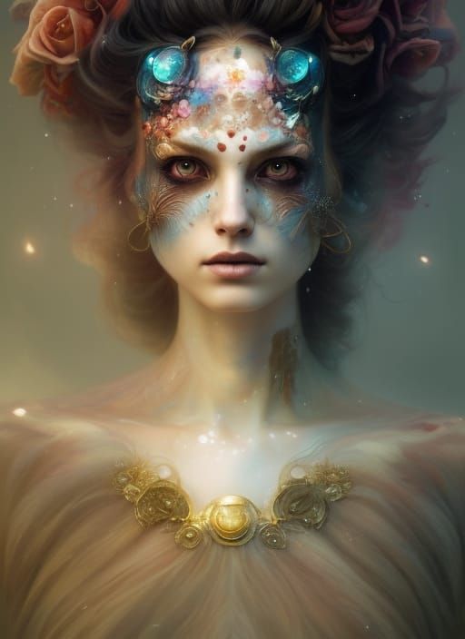 Detailed Portrait of Woman on Beach as Digital Painting