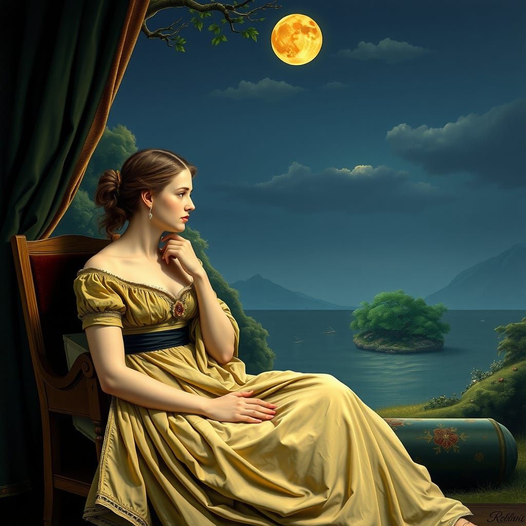 A Baroque-Inspired Portrait of a Woman in a Fantastical Sett...