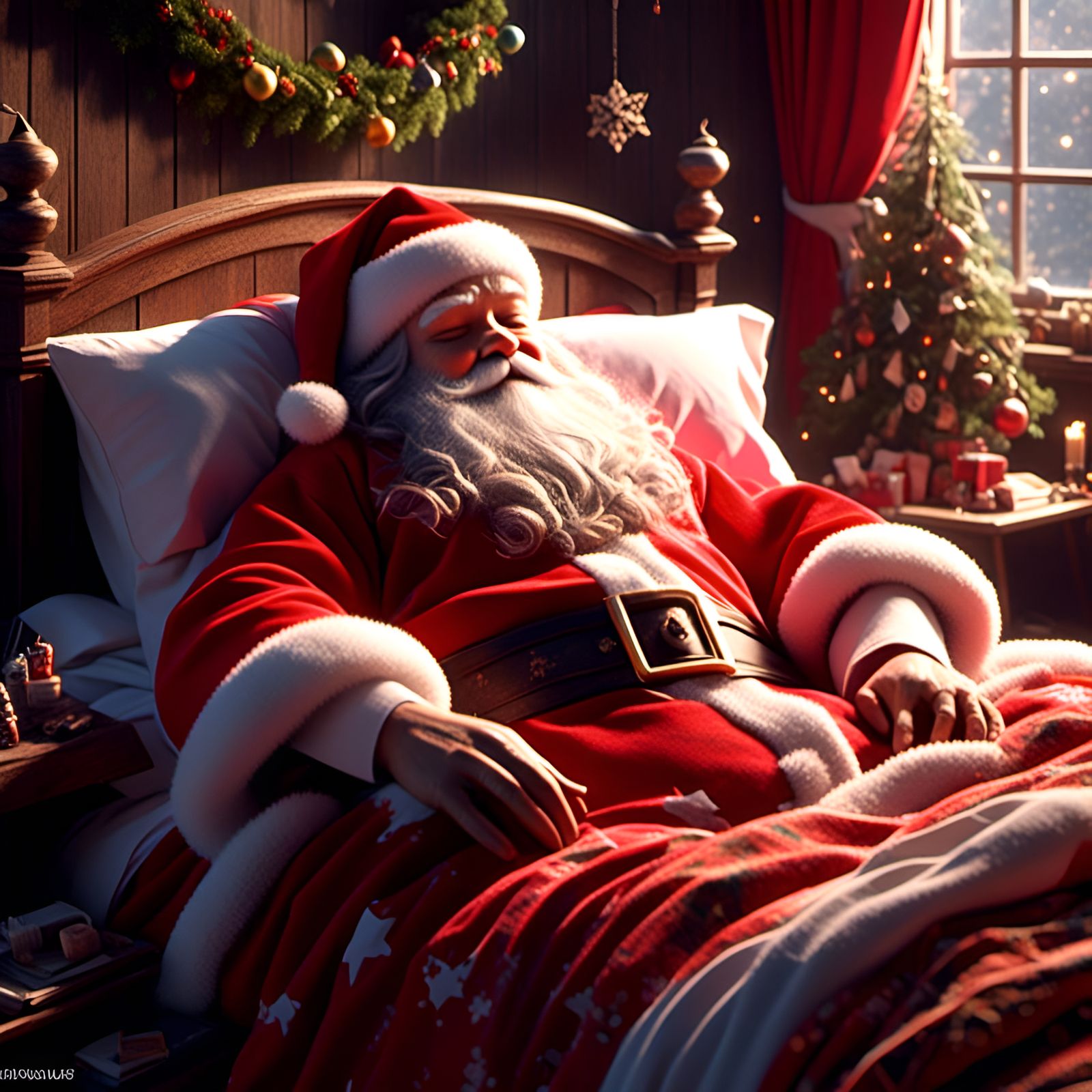 Santa Claus Napping: Detailed Digital Art