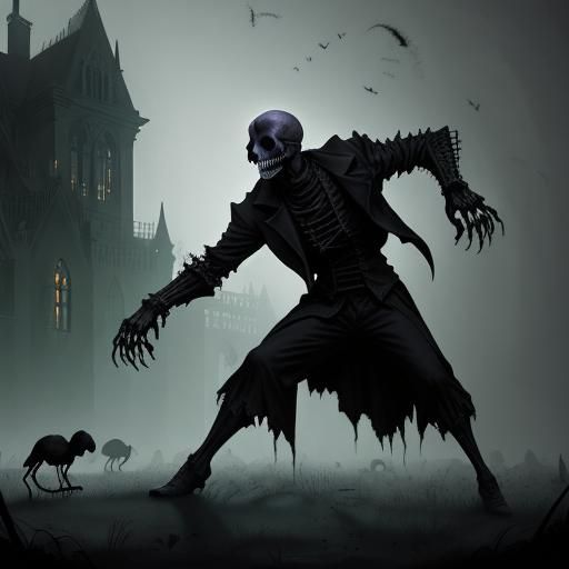 Skeletons Dance in Gothic Dark Fantasy Art