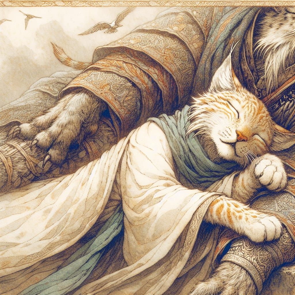 Lynx Dreams: A Romantic Fantasy Illustration