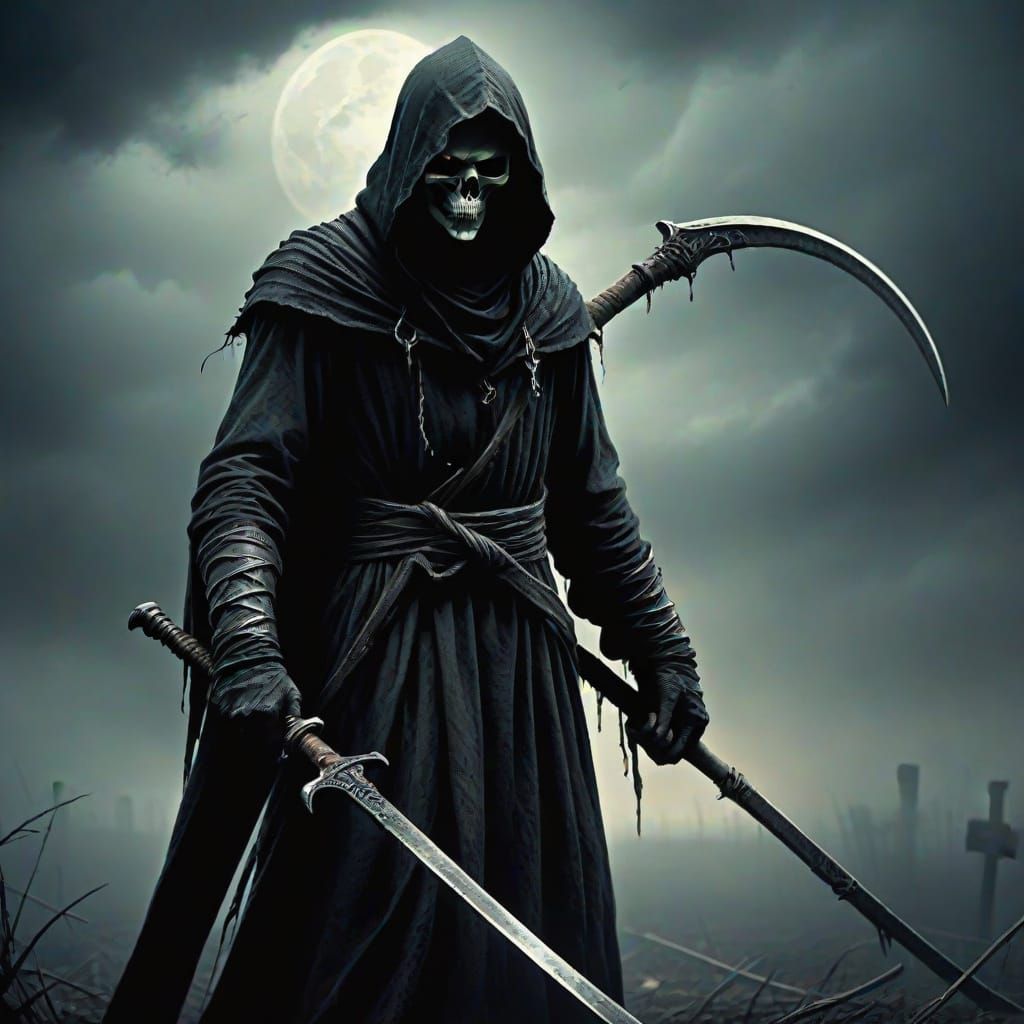 Gothic Death Figure with Scythe in Dark Fantasy Art