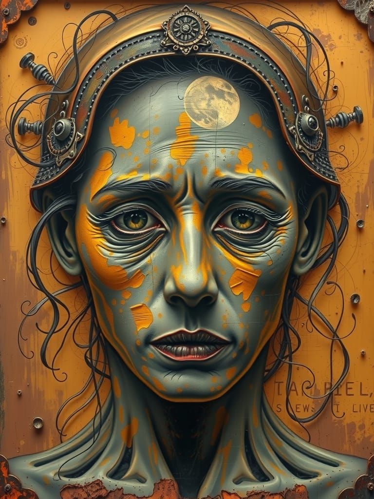 Surreal Portrait of Disappointment in Amber and Gold