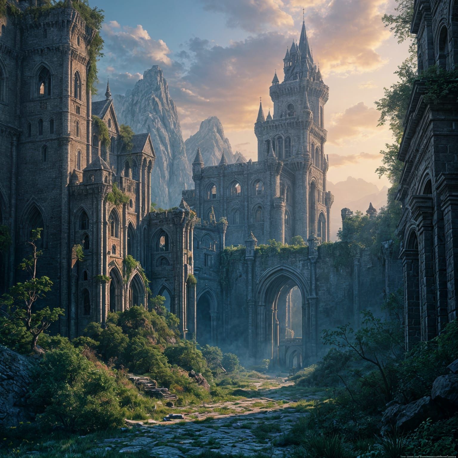 Detailed Castle Ruins in Fantasy Concept Art
