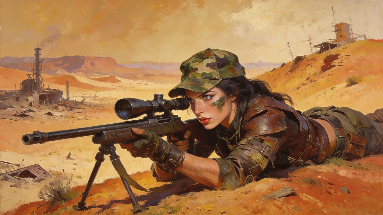 Post-Apocalyptic Sniper Oil Painting