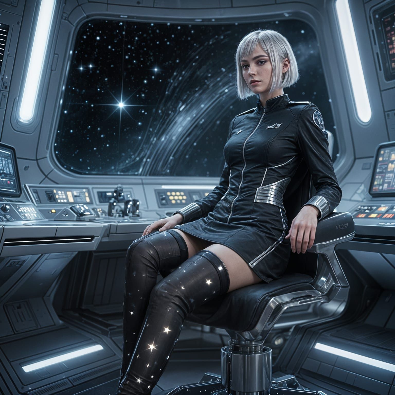 Futuristic Starship Captain Loxy Isadora Bliss at Command