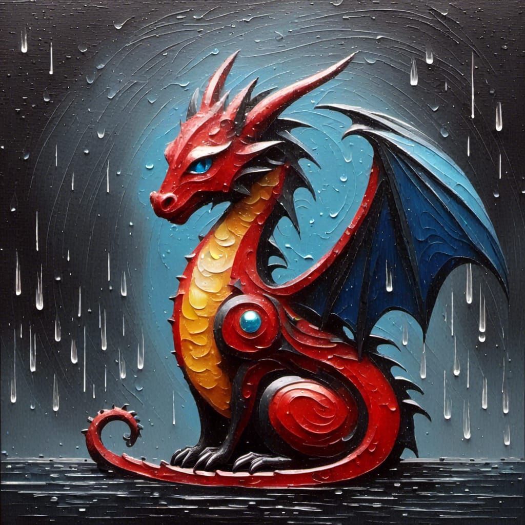 Dragon in Stormy Weather: An Oil Painting