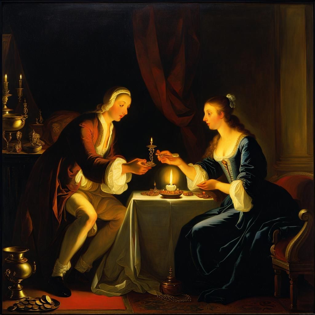 Candlelit Scene of Offering in the Style of Old Masters
