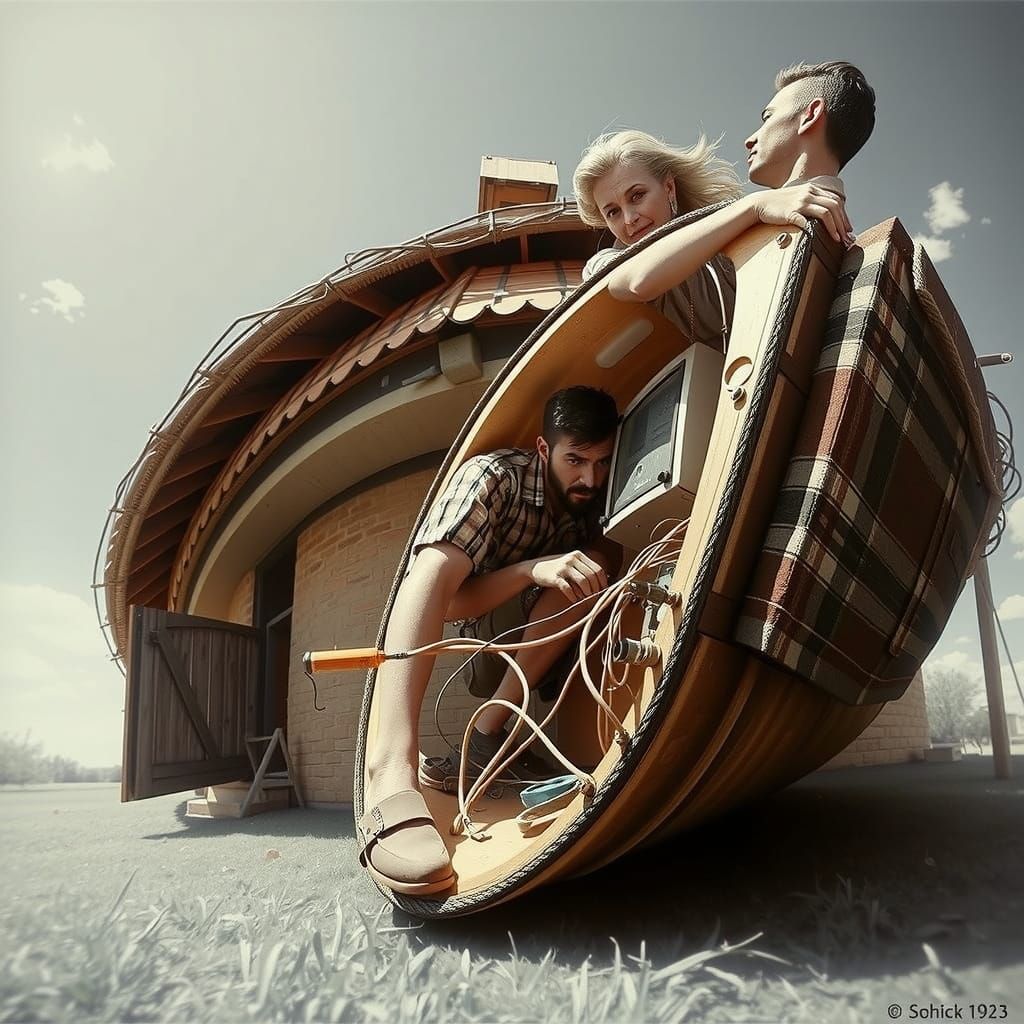 Peruvian-Americans Repairing Vintage Computer in Vintage Sty...