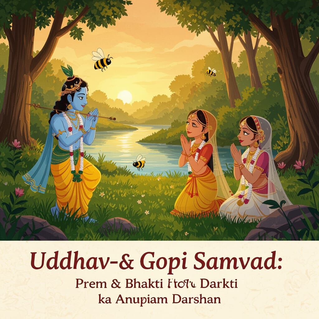 Krishna and Gopis in Vrindavan: Cartoonish Emotional Depicti...