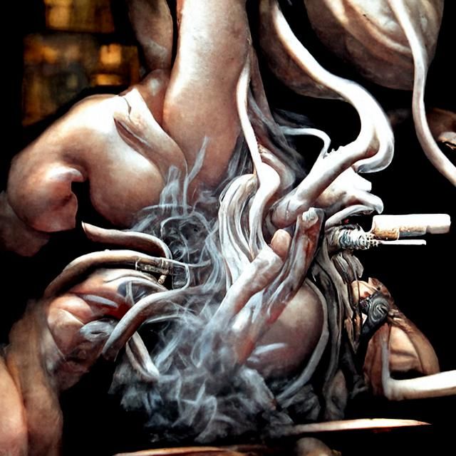 Smoker Exhaling Breath of World in Noir Photography