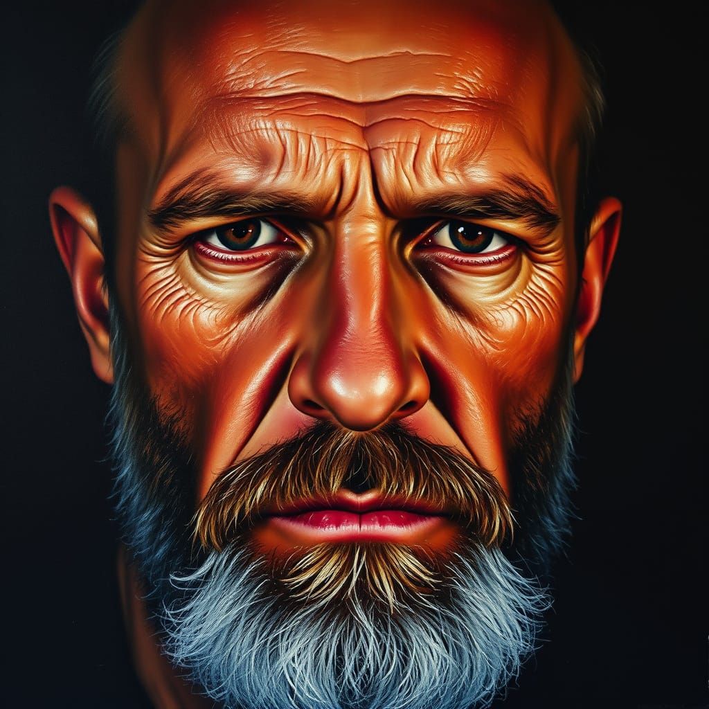 Chiaroscuro Portrait of Stern Man in Oil