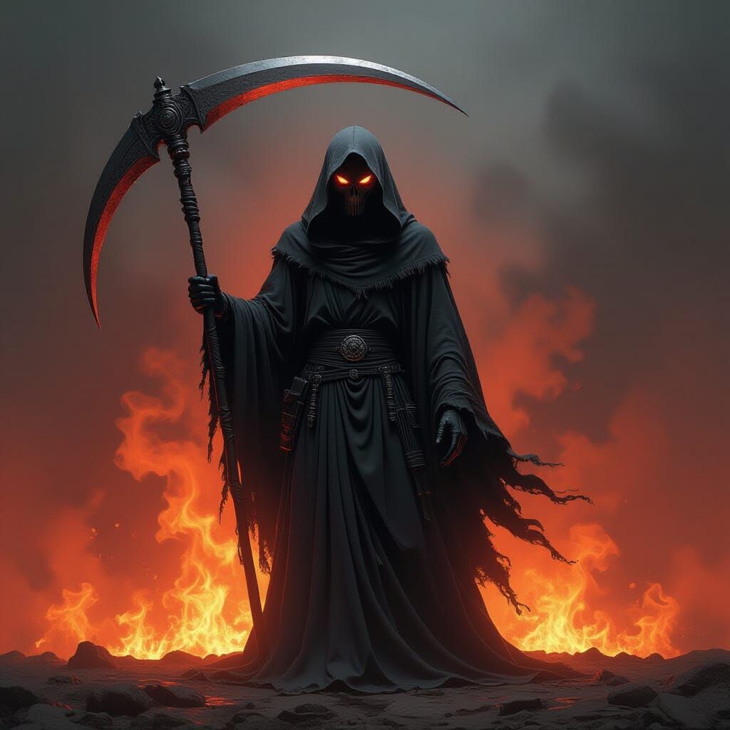 Grim Reaper Tattoo Design on Fiery Background