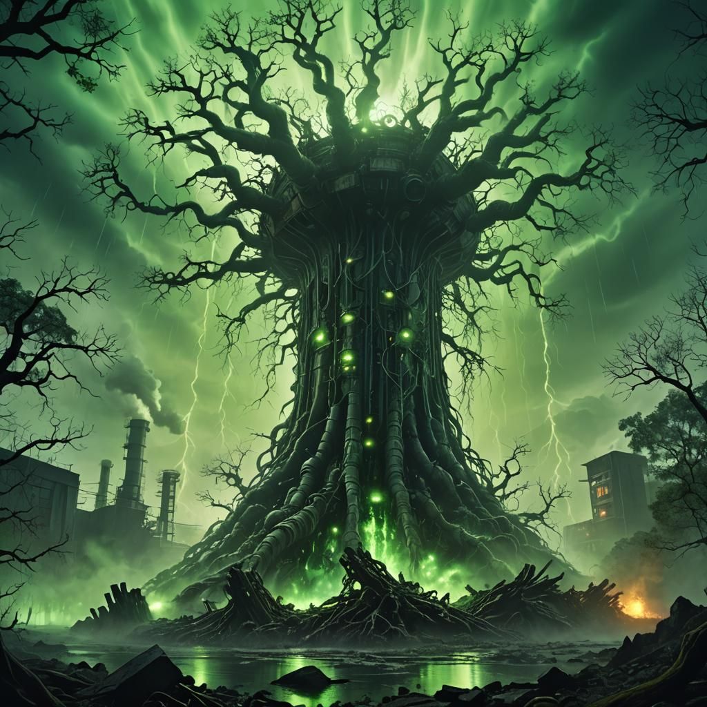 Radioactive Reactor Leaking Waste in Dystopian Landscape