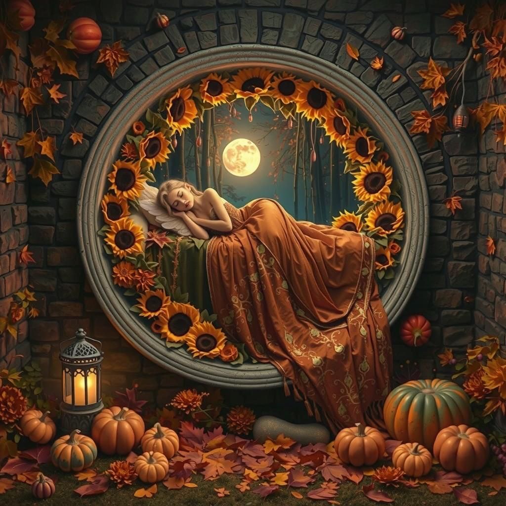 Enchanted Fairy Hibernation in Autumnal Window Scene