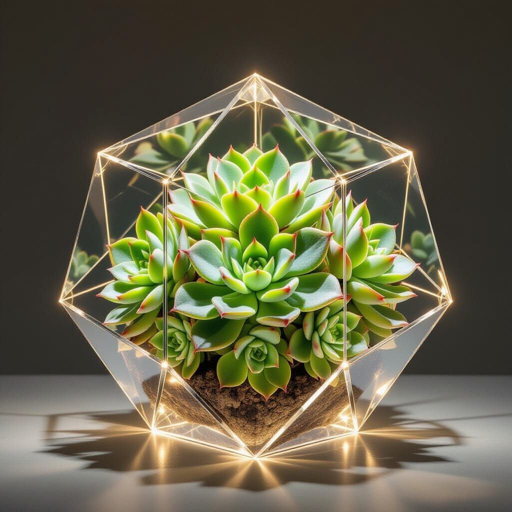 Biophilic Geometry Succulents in Dodecahedron