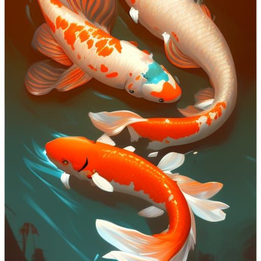Hyperdetailed Koi Fish in Art Nouveau Style