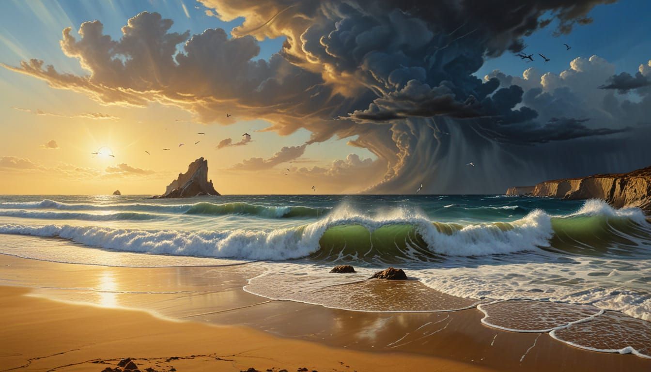 Golden Sandstorm at Sunset in Surreal Style