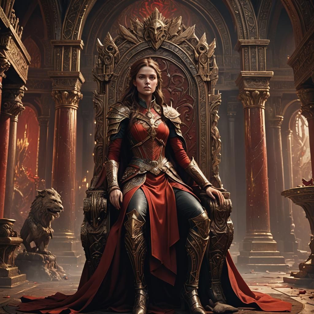 Woman in Poseidon's Throne Room, Detailed Matte Painting