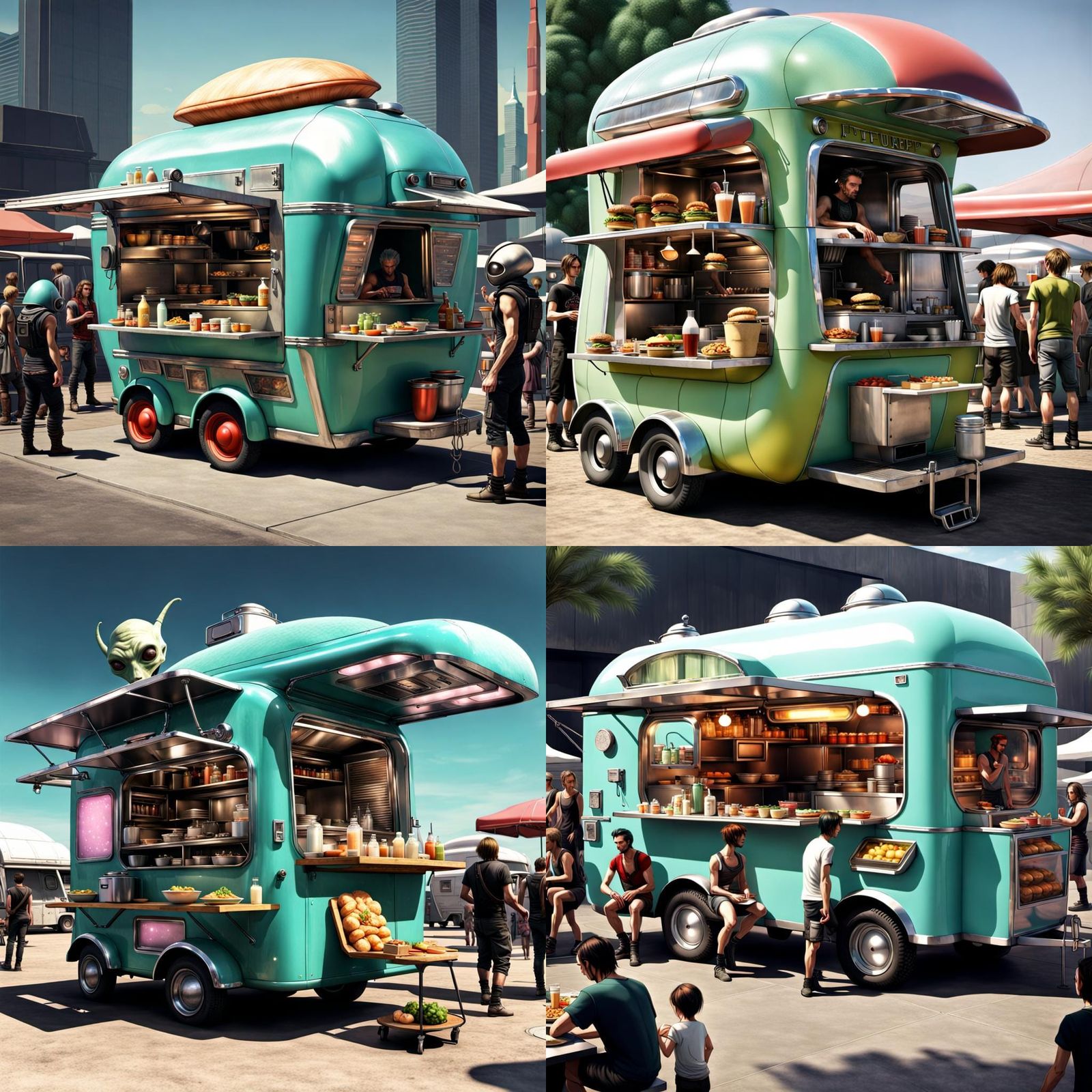 Futurepunk Food Truck Scene with Alien Server
