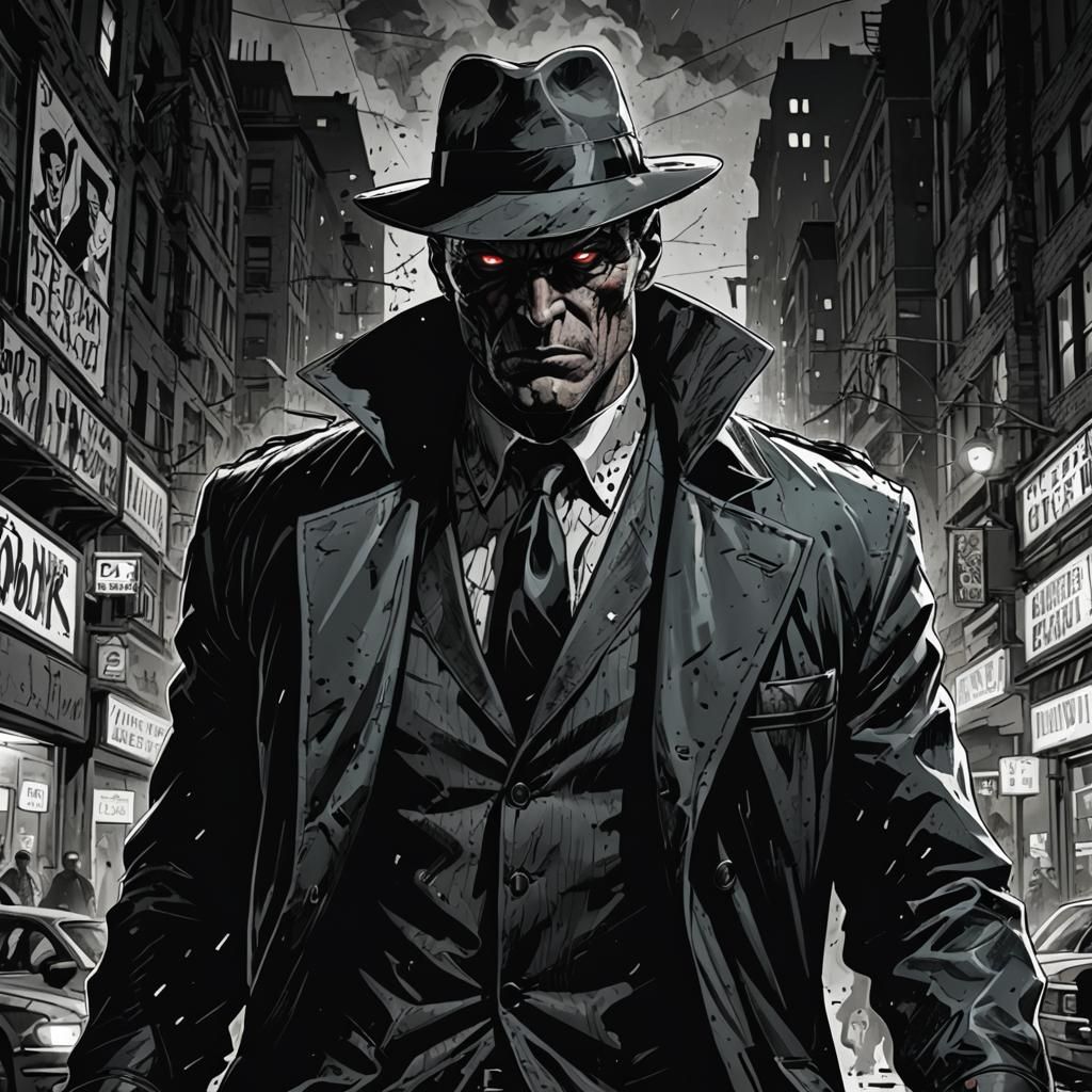Comic Noir Expressionism Demon Detective in 8k