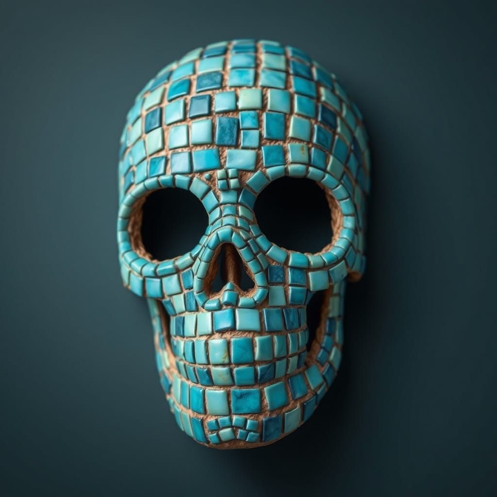 Turquoise Tile Death Mask Mosaic
