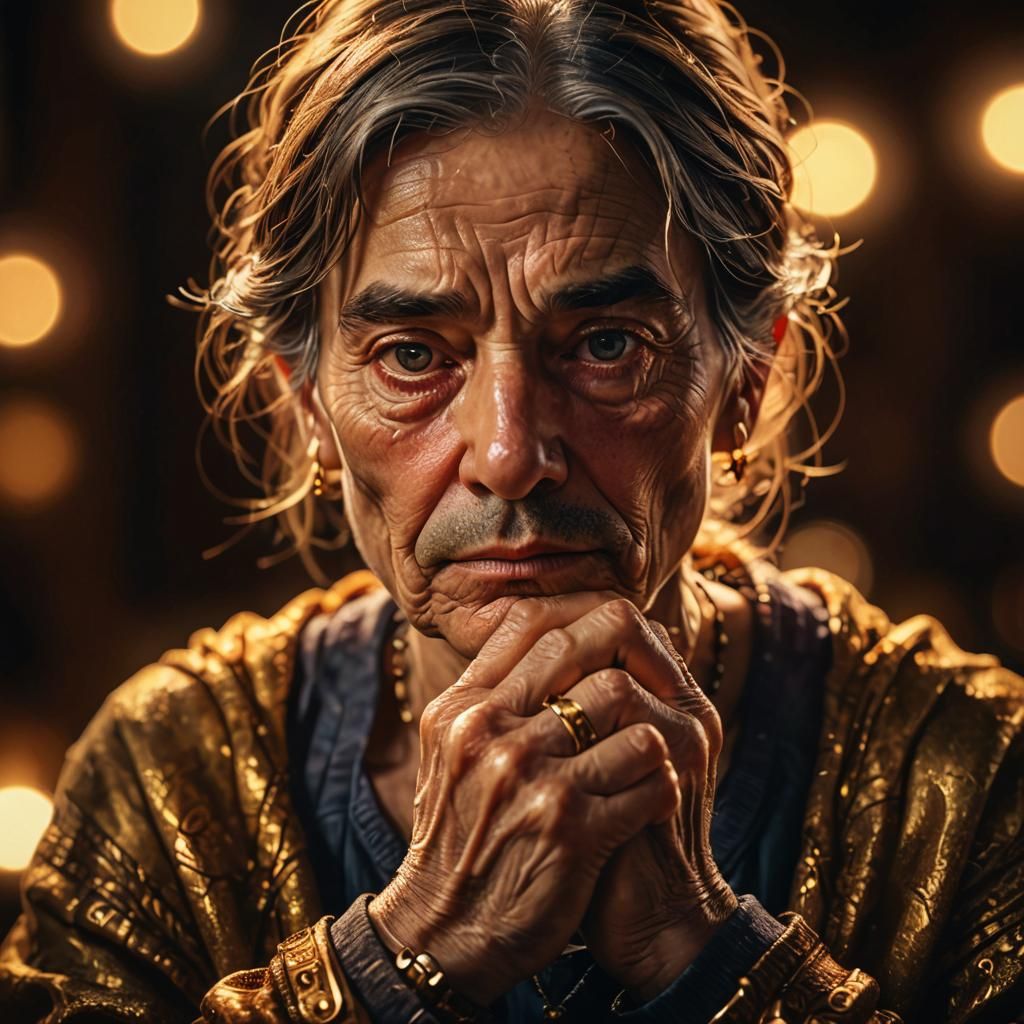 Thoughtful Portrait in Warm Light: Hyper-Realistic Digital A...