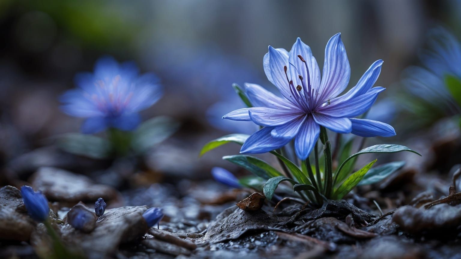 Early Spring Bloom of Scilla bifolia in Forest Undergrowth