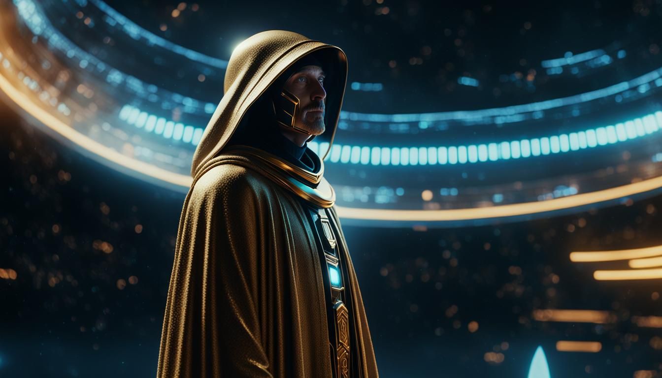 Galactic Being Gazing Over Cosmic Platform