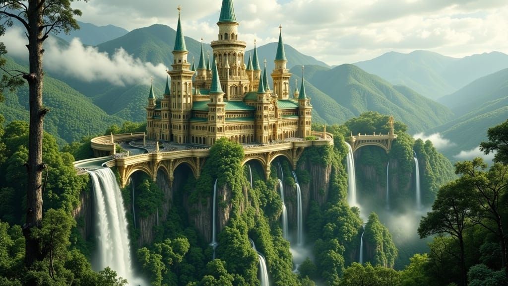Fantastical Jungle Palace with Green & Gold Towers